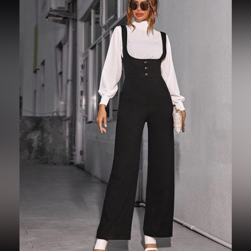NWOT High Waist Wide Leg Suspender Jumpsuit